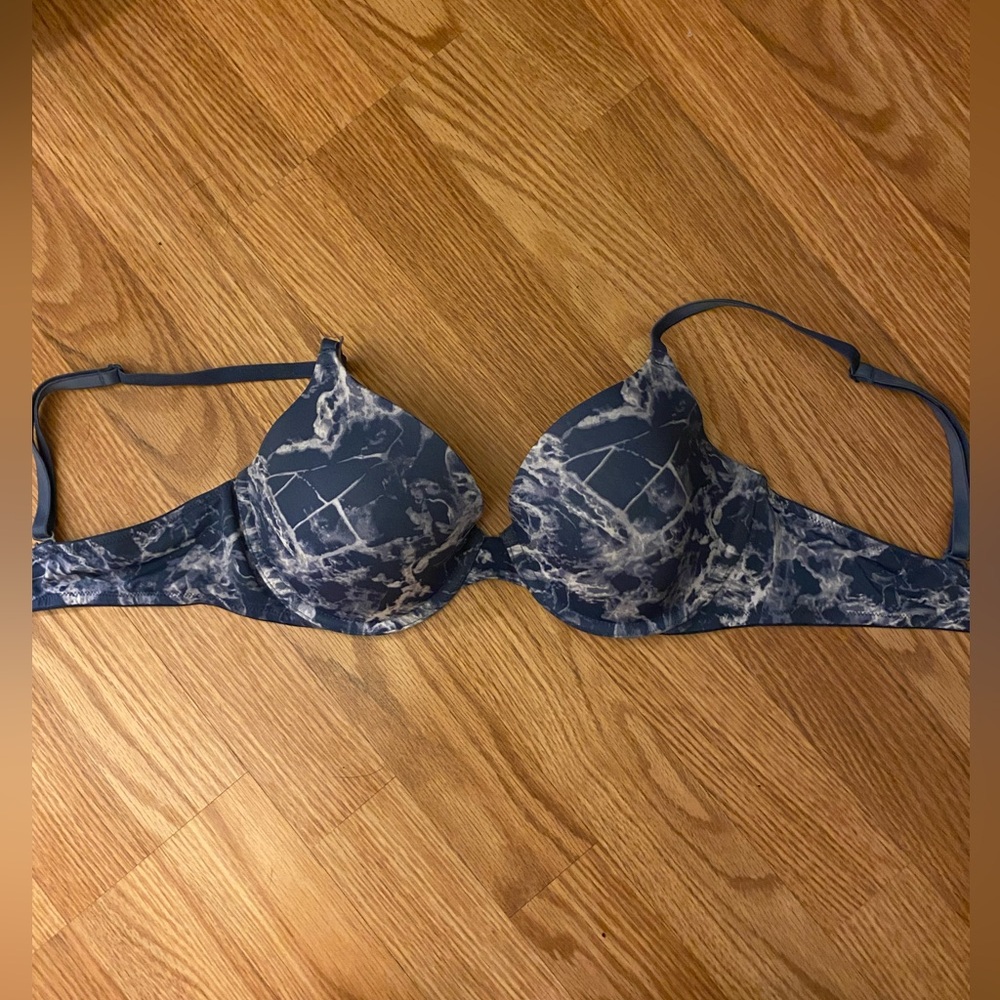 PINK Blue and White Marbled Bra